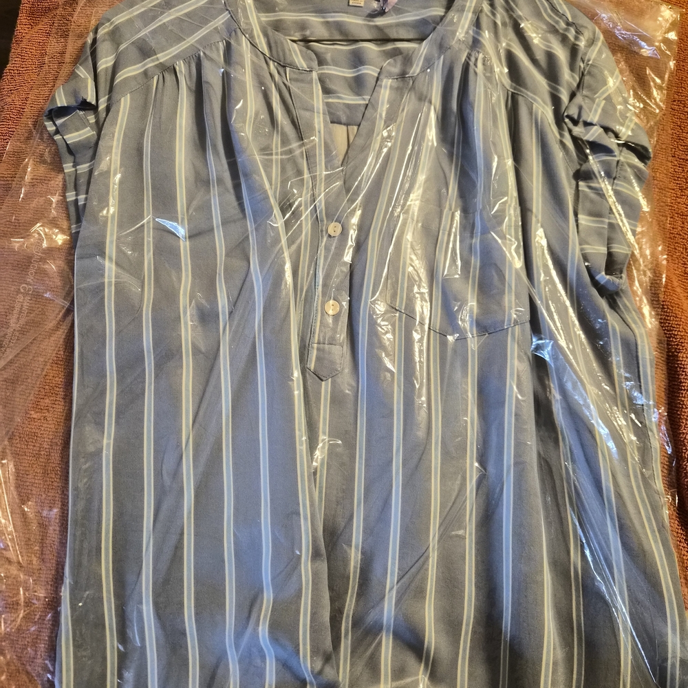 Rose & Olive Men's Casual Blue and White Striped Shirt